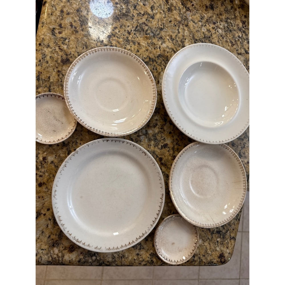 Vintage Standard Esther Semi-Porcelain Plates Gold Filigree Rim Set 6pc Cream